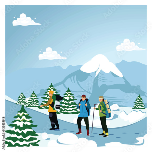 A group of climbers go on a mountain climbing expedition and sport during winter.