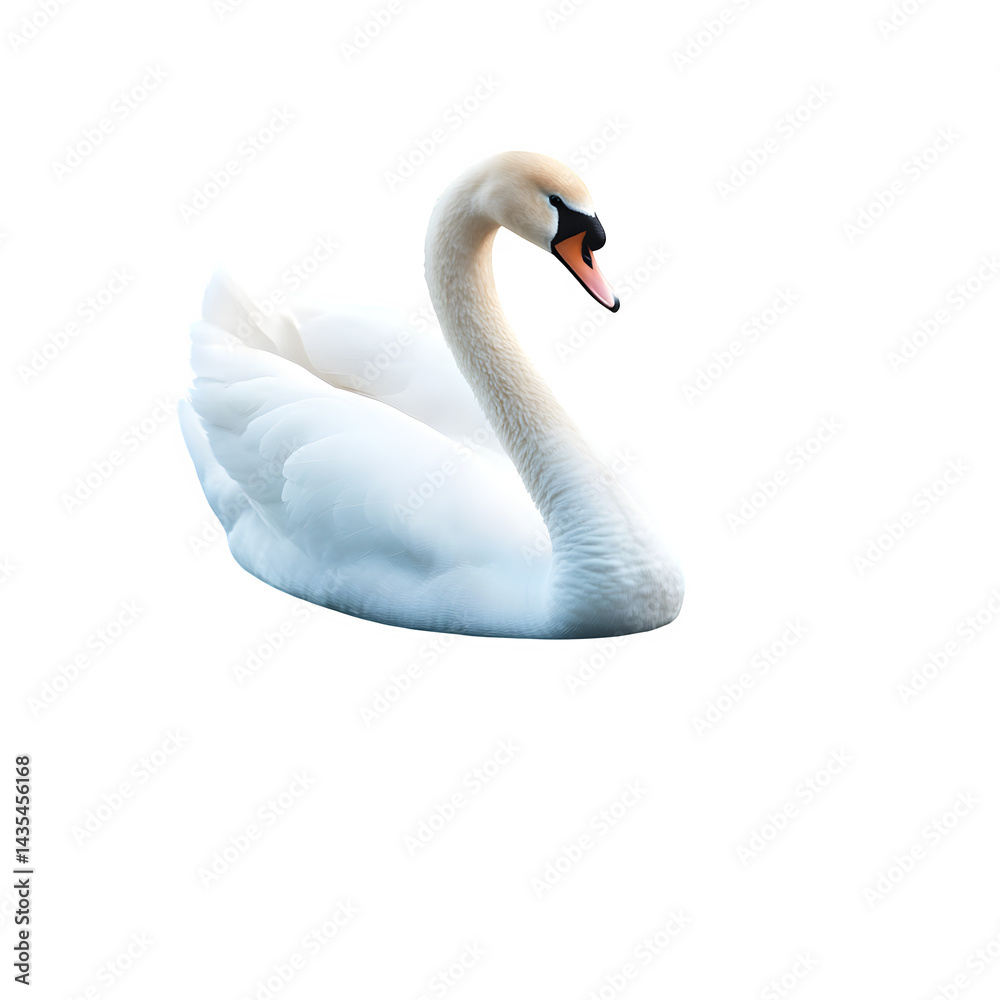 Obraz premium A white swan gracefully swimming in dark water with its neck curved in a elegant s shape pose