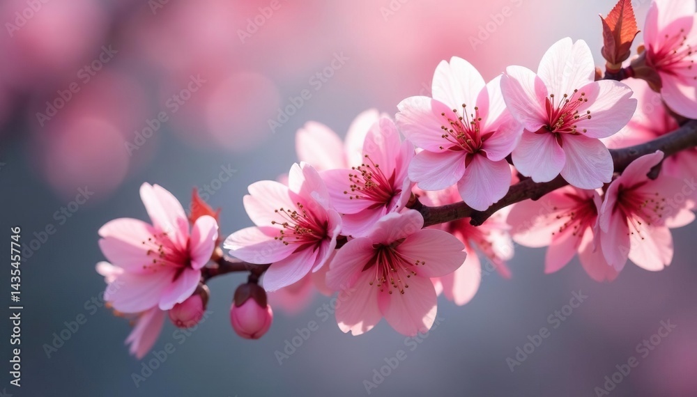 Obraz premium Delicate pink cherry blossoms, intricate branch detail, pink flower, pattern, pastel