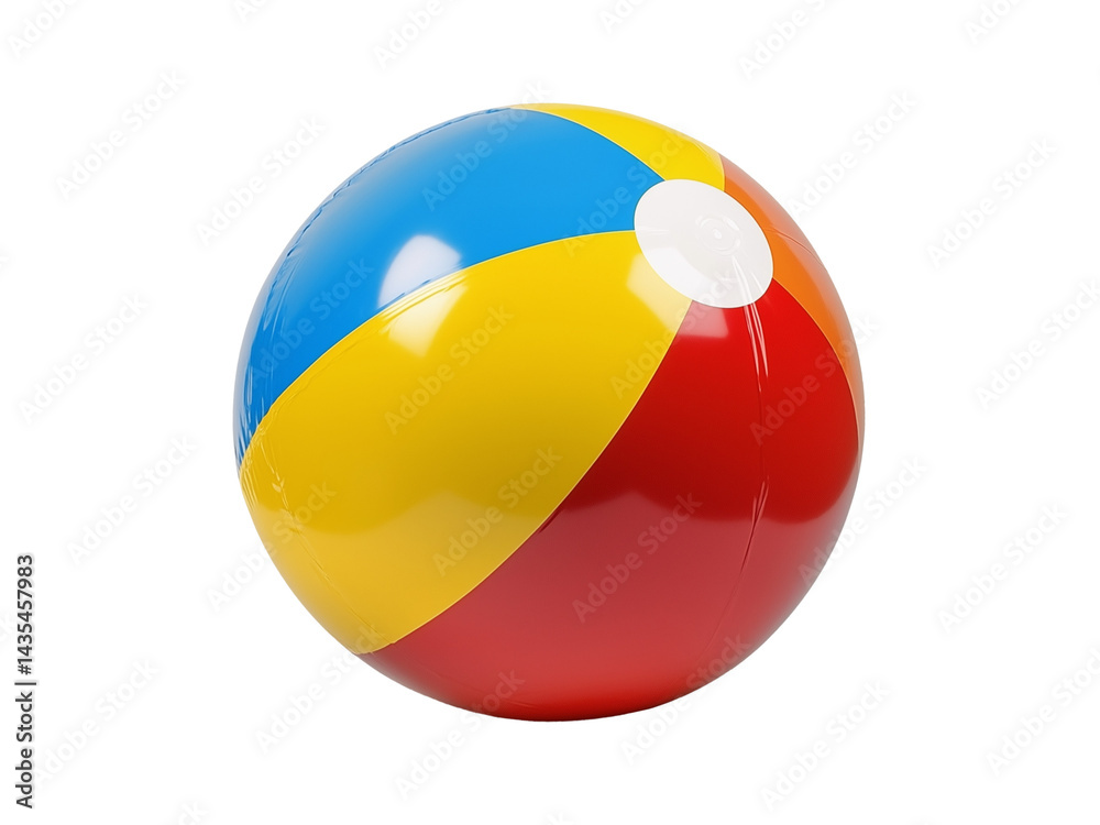 Colorful plastic beach ball isolated on white or transparent background, summer beach vacations and holidays accessory png cut out