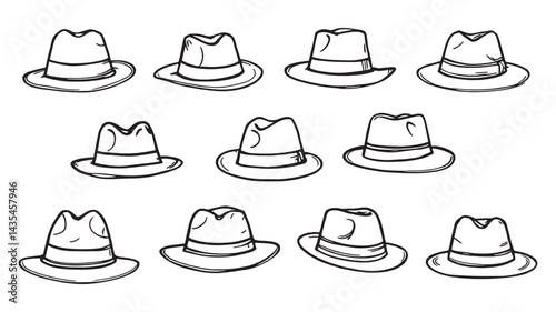 Fedora Line Art Illustration Trendy Monochrome Style for Visual Artists