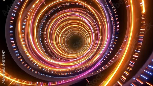 Imagine a swirling vortex of light and color erupting high above, comprised of countless individual explosions choreographed into fluid, repeating shapes