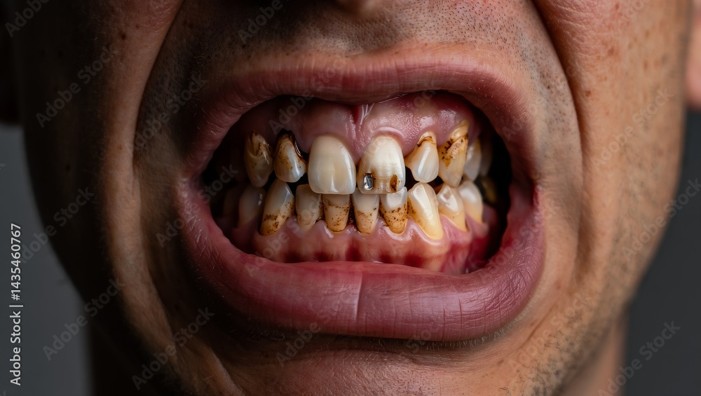 Fototapeta premium Close-Up of Severe Dental Problems and Tooth Decay – AI Generated Clinical Macro