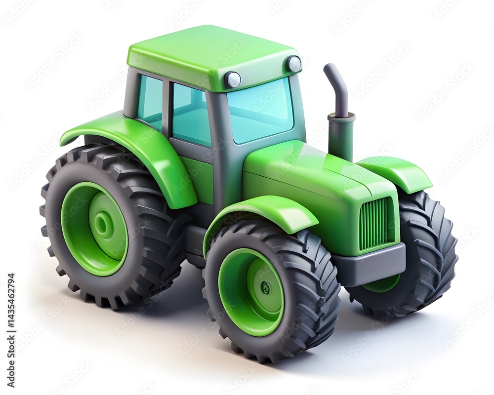 Obraz premium 3D Green Tractor icon Illustration - Farm Vehicle Graphic Icon