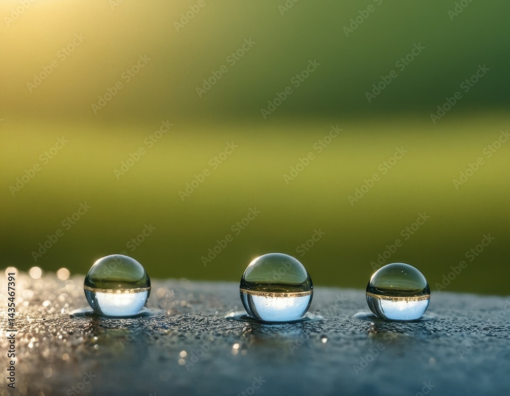 Three glass spheres resting on a gray cement surface