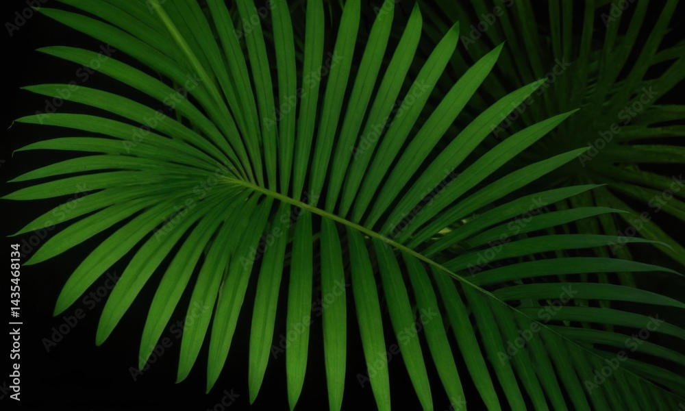 A close-up shot of a palm leaf on a dark background, great for use in designs and illustrations