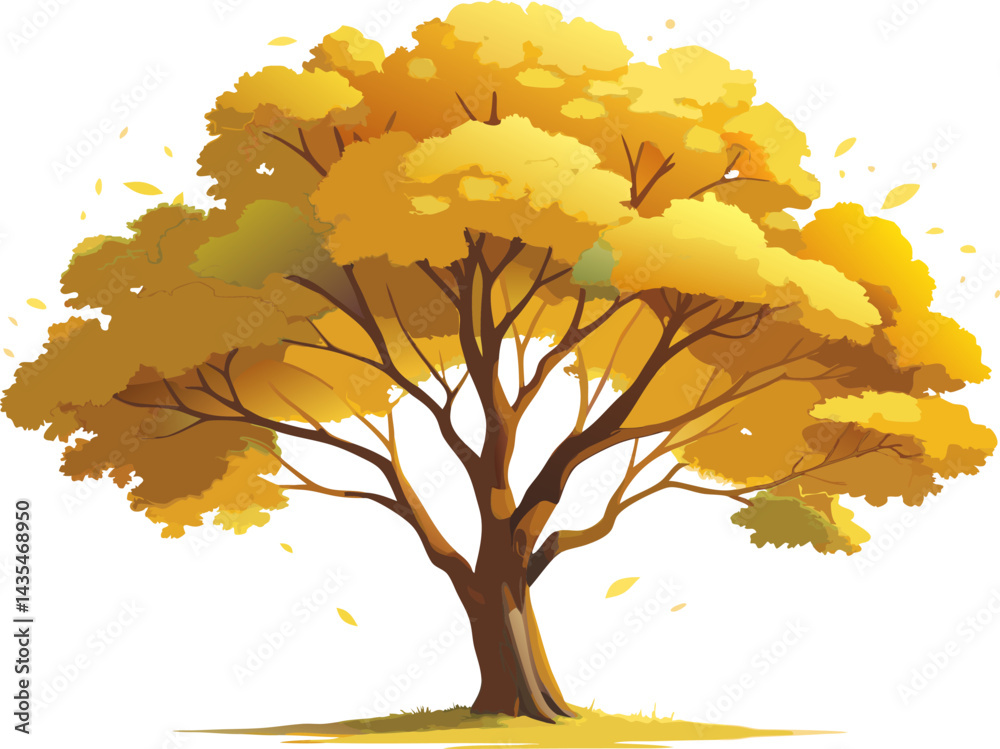 watercolor tree with yellow leaves isolated on white background