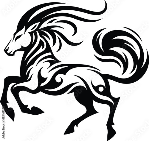 Stylized Kirin silhouette with flowing mane and tribal details