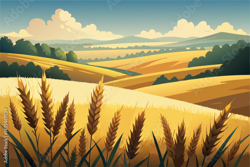 wheat field side view isolated on white background