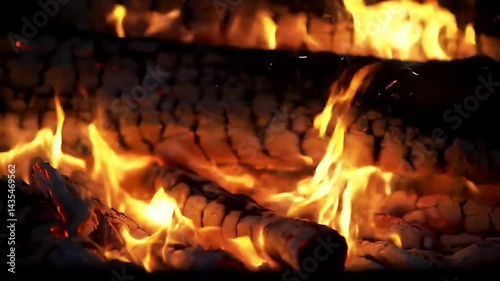 Burning Fire Close-Up with Crackling Wood Sounds