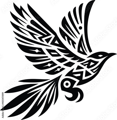 Dynamic black and white thunderbird vector with subtle tribal details