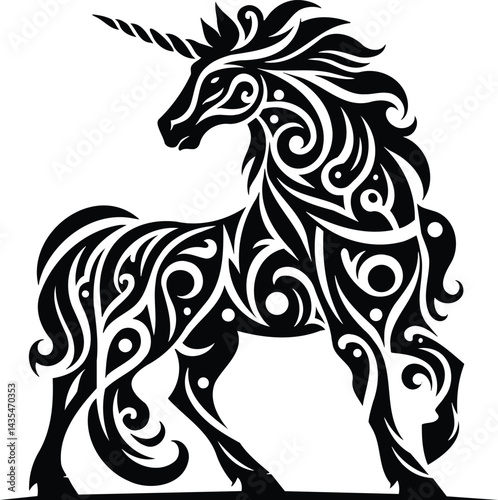 Wallpaper Mural Majestic unicorn black and white silhouette with tribal art patterns Torontodigital.ca
