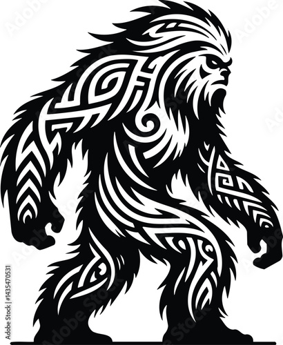 Tribal art mythical creature yeti vector silhouette
