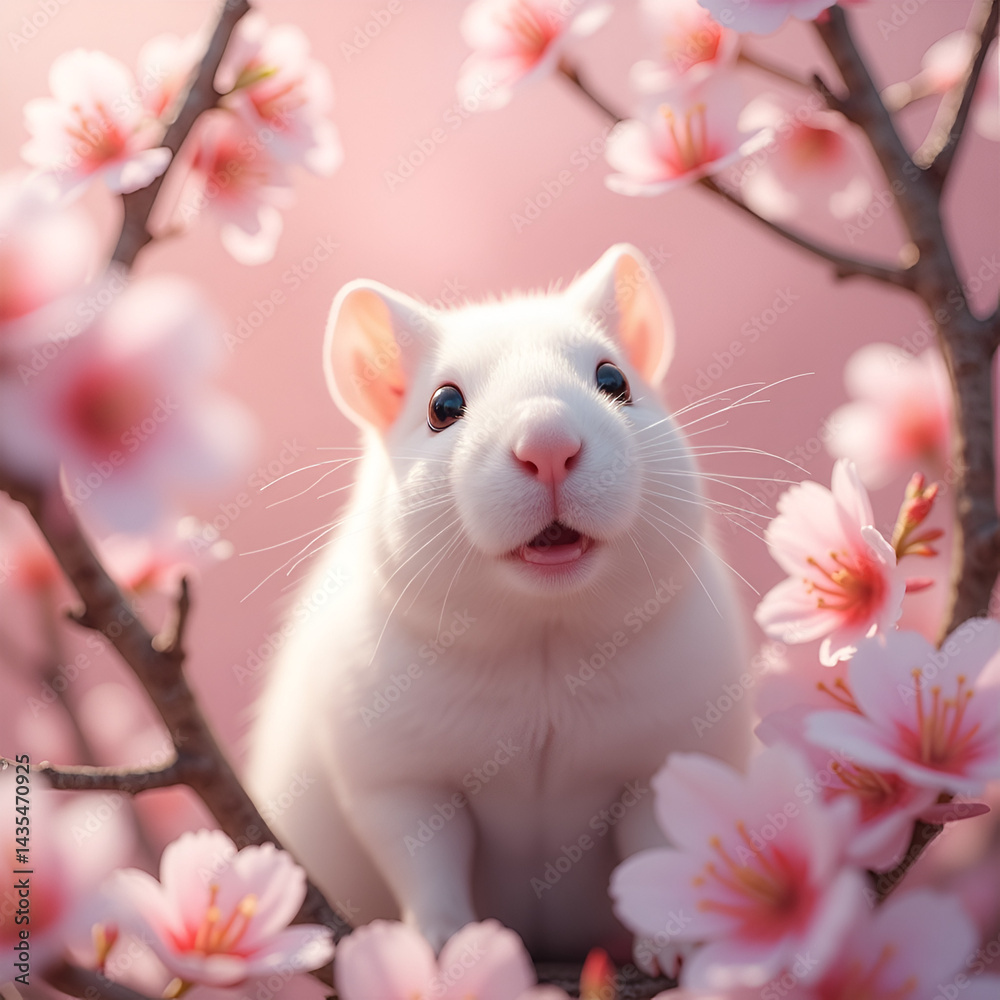 white mouse with pink flowers