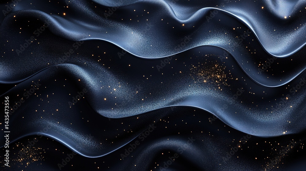 Obraz premium Wavy Dark Blue Fabric with Golden Specks Resembling a Starry Nig