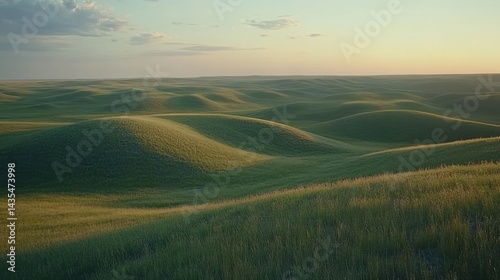 Rolling green hills covered in grass during a sunny day