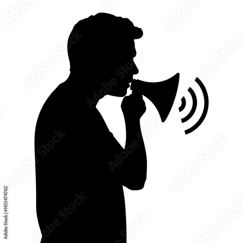 Silhouette of a person shouting into a megaphone, communication awareness