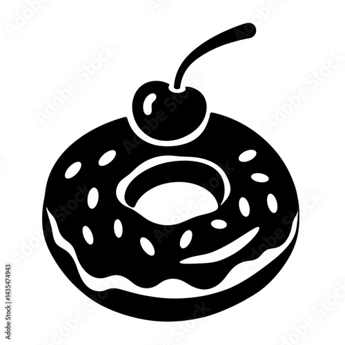 Cheerful donut silhouette with cherry on top, National Donut Day