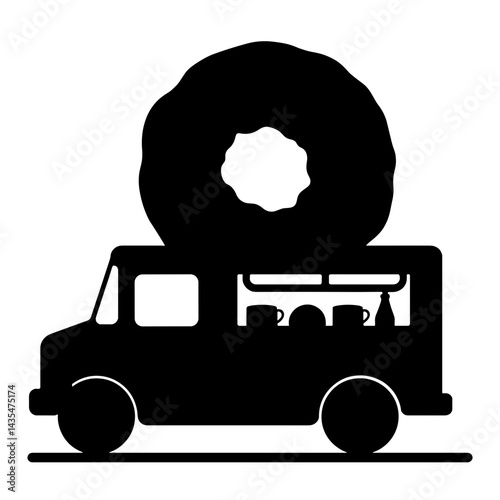 Silhouette of food truck with giant donut on top, National Donut Day