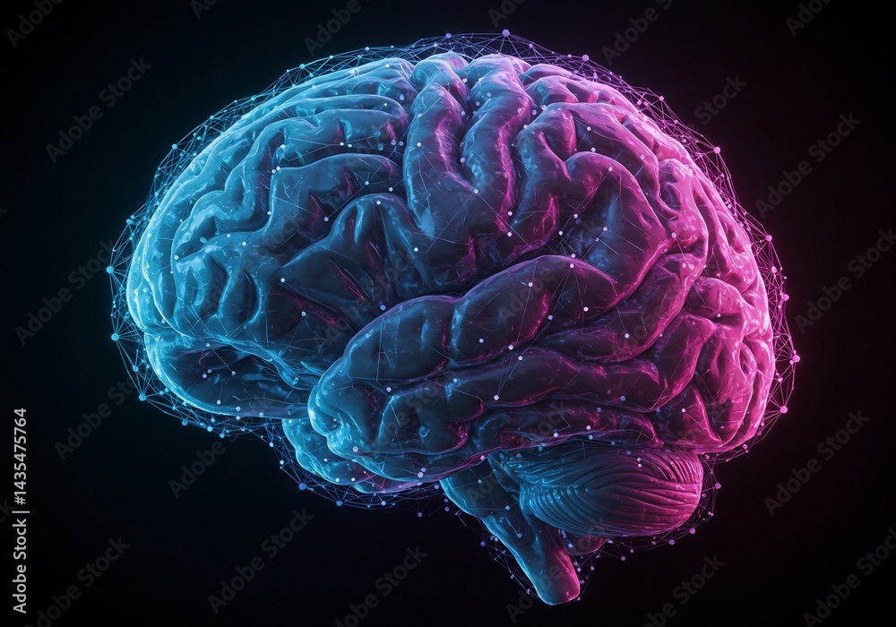 Glowing Digital Brain Abstract Pink Blue Neural Network Glowing Digital Brain Abstract Pink Blue Neural Network