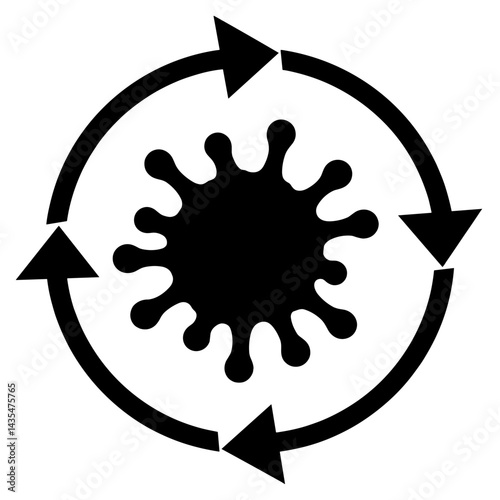 Virus mutation icon with rotating arrows on white background, biological concept