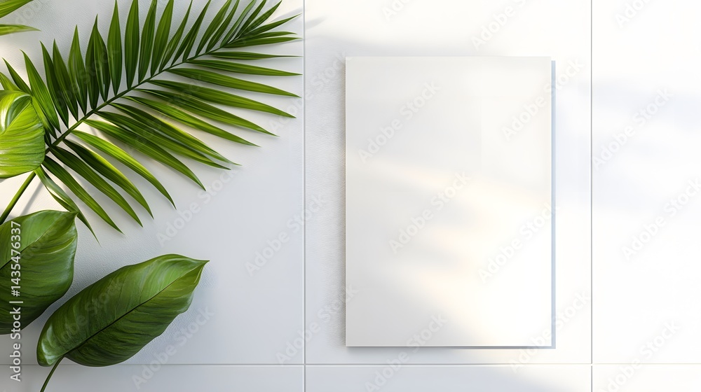 custom made wallpaper toronto digitalBlank White Poster Mockup with Tropical Leaves