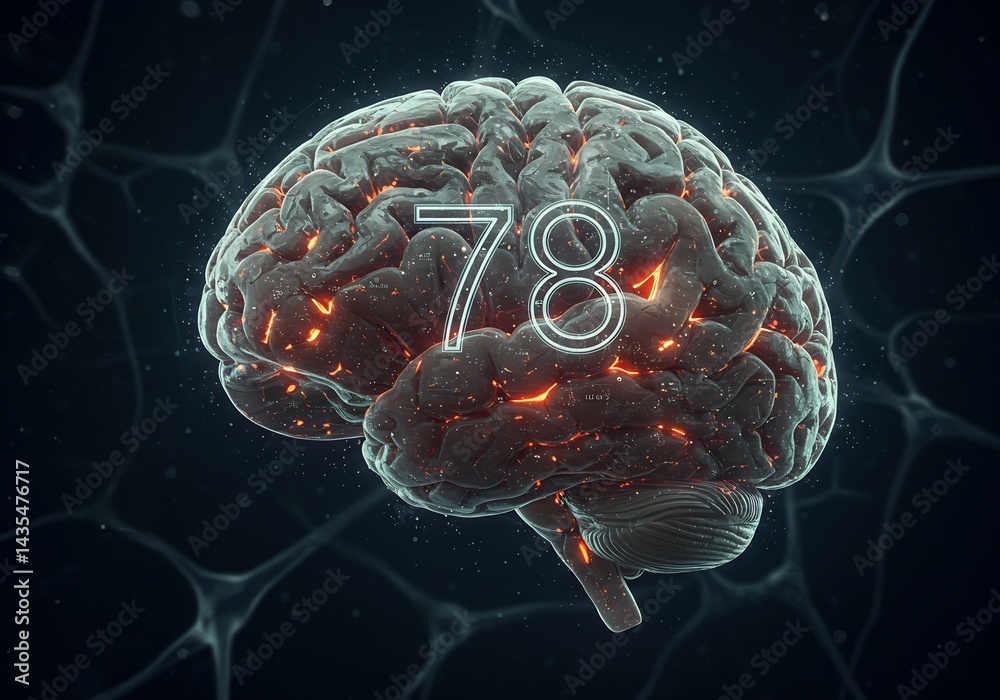 Obraz premium Glowing Digital Brain Model with Number 78