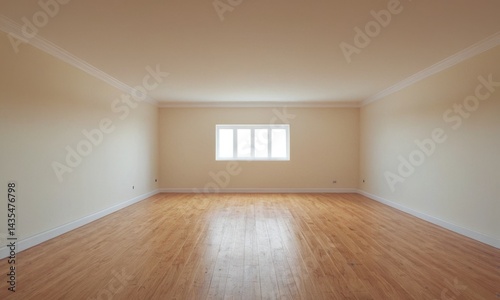 A minimalist interior with wooden floors and a single window