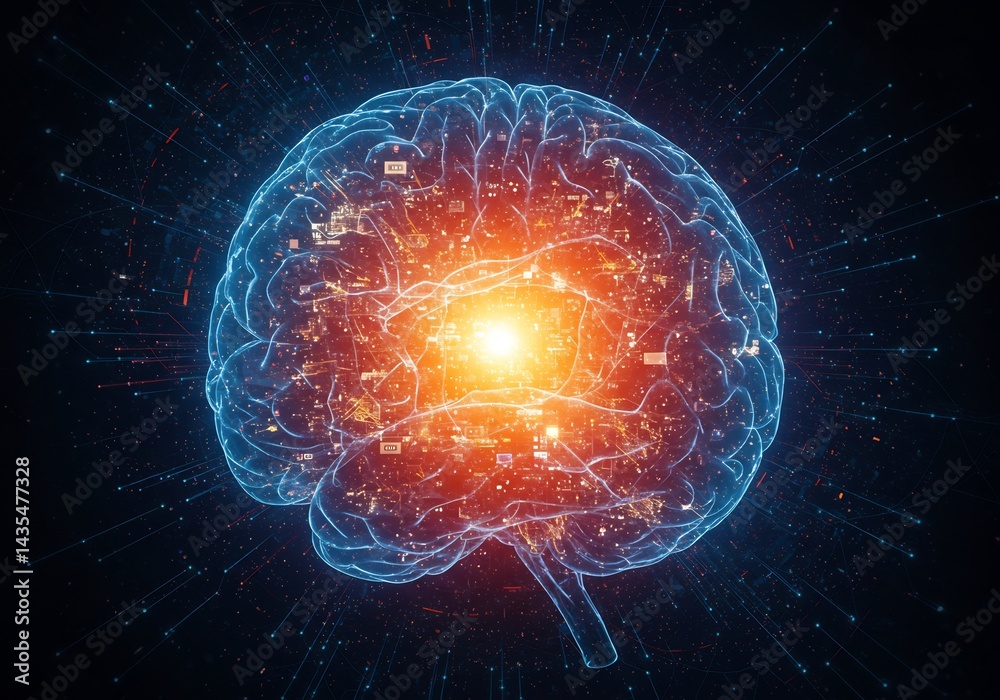 Glowing Digital Brain Network Abstract Background Glowing Digital Brain Network Abstract Background