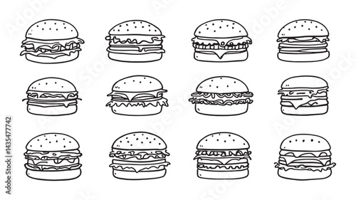 Hamburger line art illustration perfect for graphic design projects