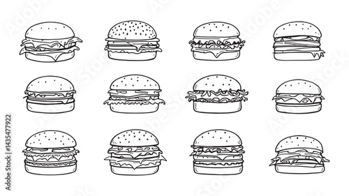 Hamburger line art illustration in minimalist modern design style