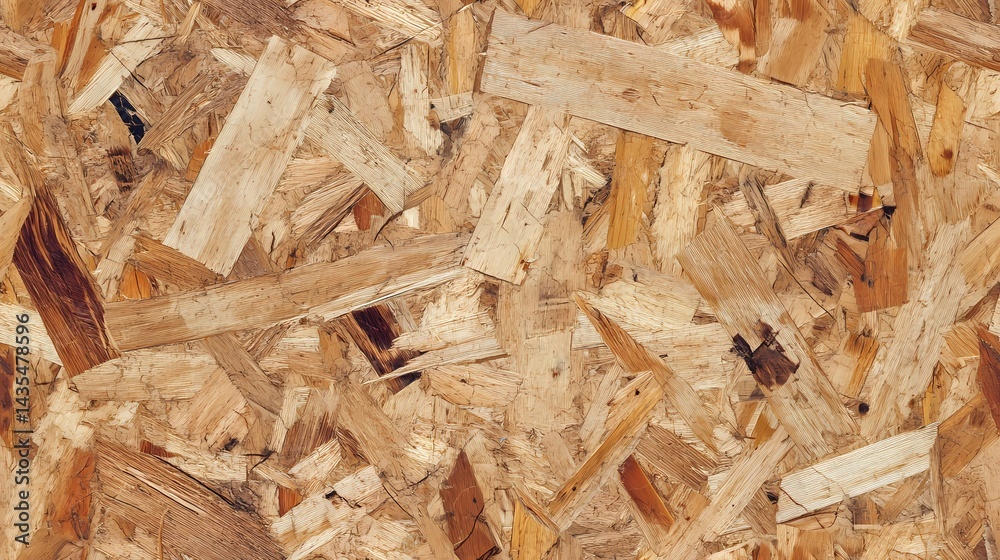 Tile with seamless oriented strand board texture showing layered wood chips and rustic surface perfect for industrial and construction projects. Tile with seamless oriented strand board texture showing layered wood chips and rustic surface perfect for industrial and construction projects.