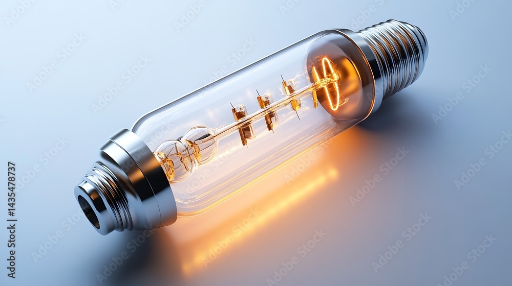 Modern, illuminated light bulb with intricate filament design. Modern, illuminated light bulb with intricate filament design.