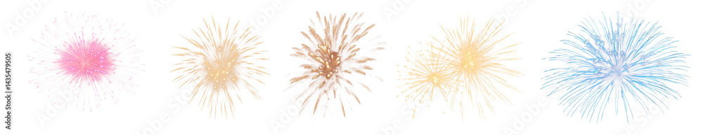 Fototapeta premium PNG Vibrant colorful fireworks display, element set on transparent background