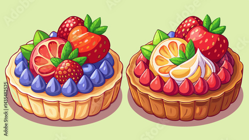 A beautifully crafted strawberry tart topped with fresh fruit on a simple transparent background, delicious strawberry tart on transparent background