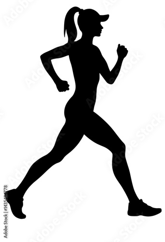 Female runner in motion against a plain background  