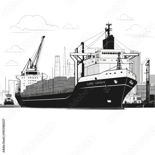 Freight Vessel and Container Ship Vector Set – Editable Silhouette Graphics for Nautical Projects