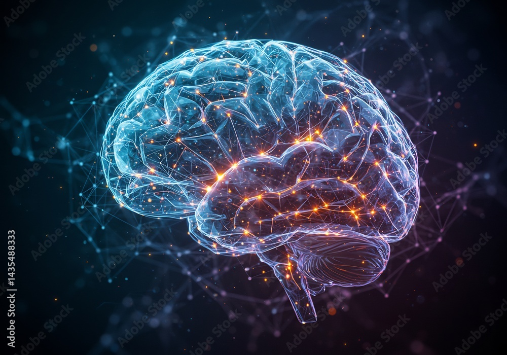 Glowing Human Brain Neural Network Abstract 3D Model Glowing Human Brain Neural Network Abstract 3D Model