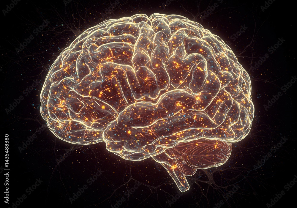 Fototapeta premium Glowing Human Brain Neural Network Abstract 3D Rendering