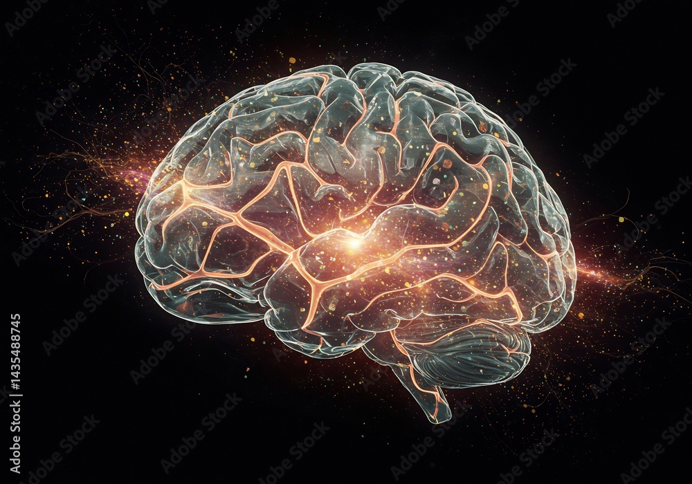 Fototapeta premium Glowing Human Brain Neural Network Digital Art