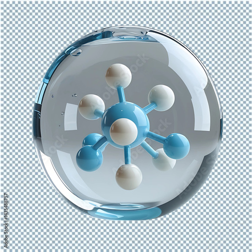 Molecule Inside Water Bubble, 3D Rendering, Isolated on Transparent png Background
