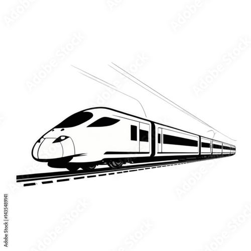 Bullet Train Vector Illustration – Fast Rail Transport in Black Silhouette Style