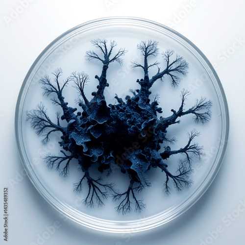 Simulated fungal mold in petri dish. AI generated.