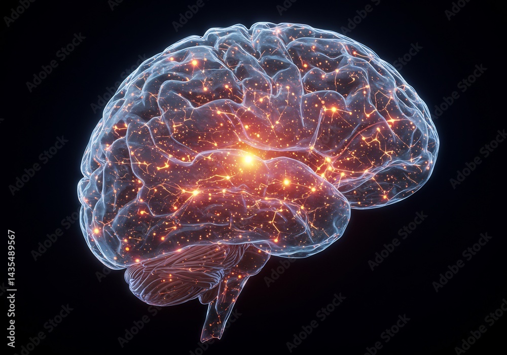 Fototapeta premium Glowing Human Brain Neural Network Digital Rendering