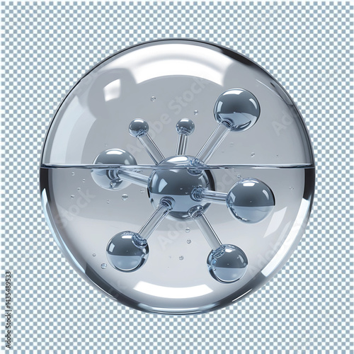 Molecule Inside Water Bubble, 3D Rendering, Isolated on Transparent png Background