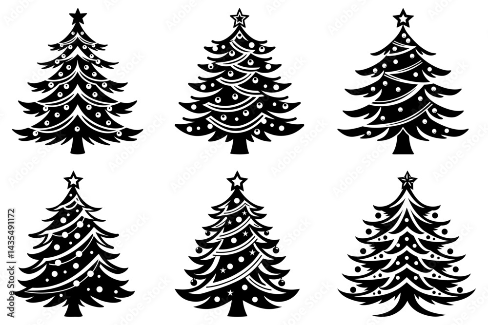 Obraz premium set of xmas tree silhouette vector on tranparent background