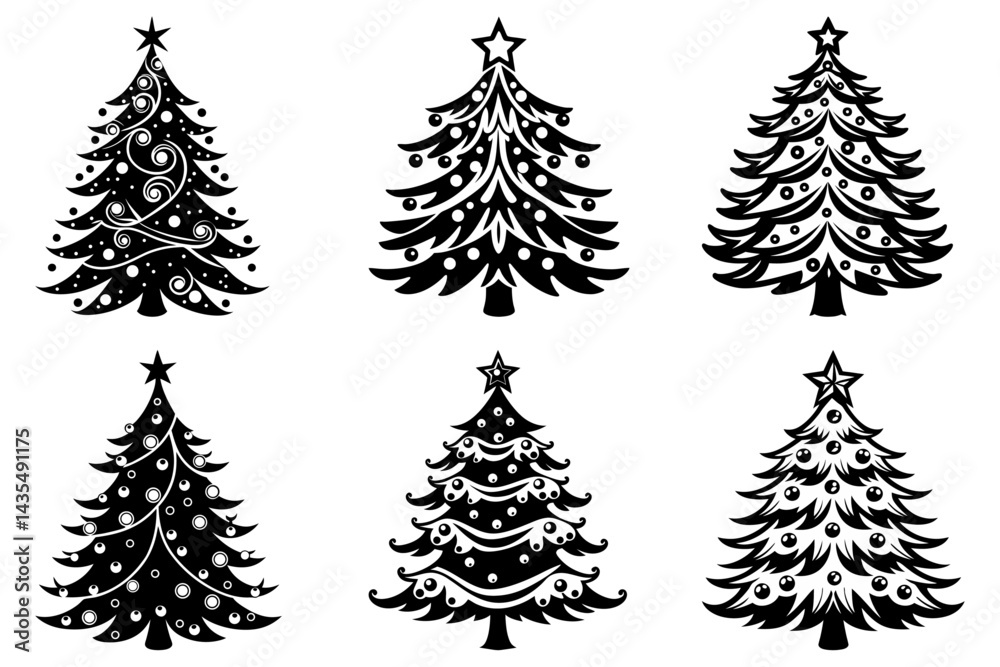 Fototapeta premium set of xmas tree silhouette vector on tranparent background