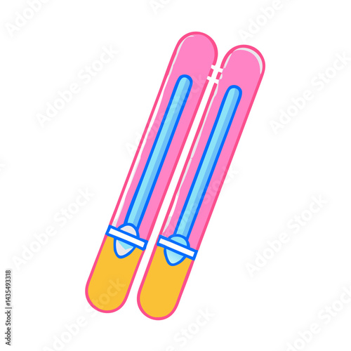 Colorful Cartoon Skis Icon on White Background