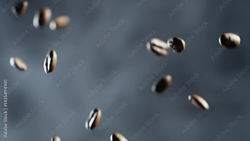 Falling Coffee Beans in Slow Motion Detailed Close Up Falling Coffee Beans in Slow Motion Detailed Close Up