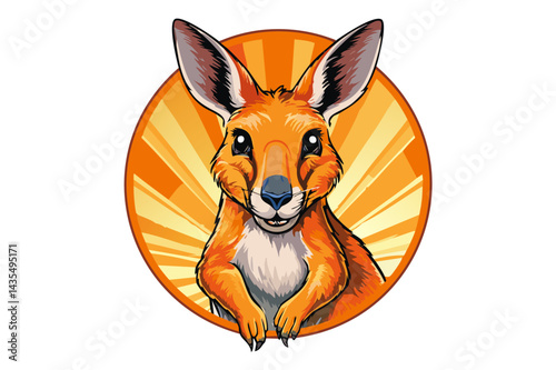 Illustrated portrait of Kangaroo, Cute head of wild Australian mammal, kangaroo's head, highlights its long ears, expressive eyes, and gentle features, giving the a graceful and calm appearance